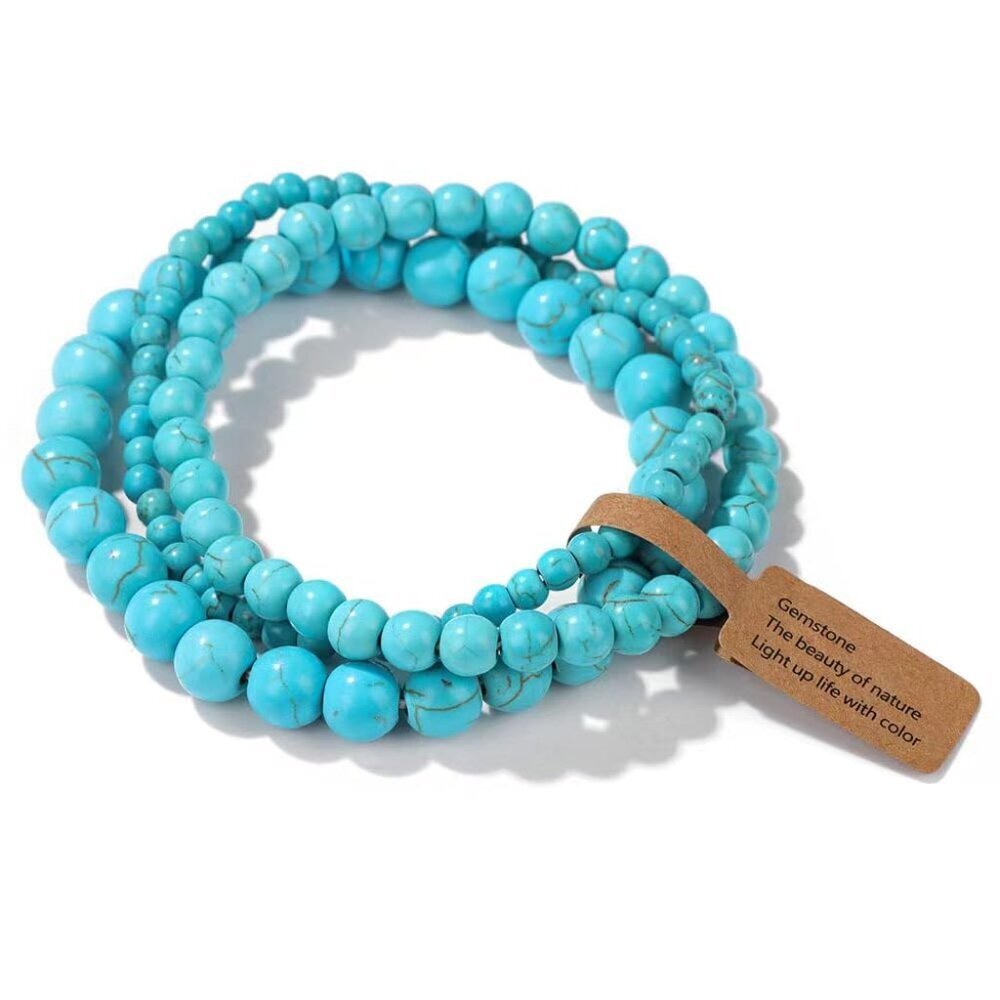 3Pcs Healing Crystal Turquoise Bracelets for Women Men 8mm 6mm 4mm Natural Stone